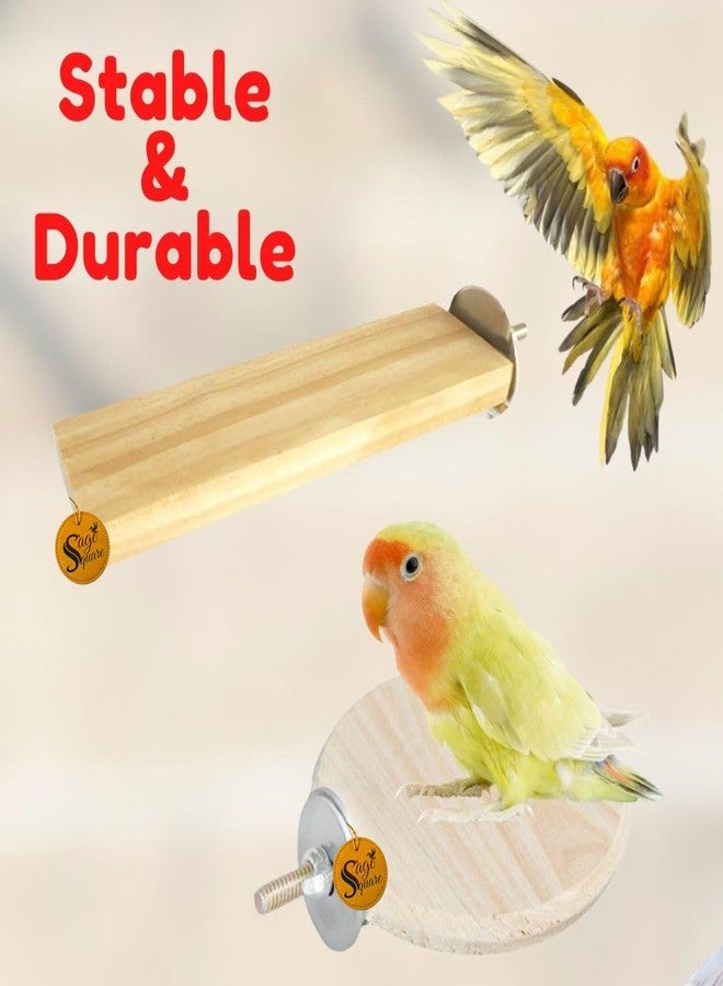 سايج سكوير مجموعة من قطعتين من منصات خشبية دائرية وحامل للطيور من سيج سكوير (2 × 5.5 و 4 بوصات) على شكل مستطيل ودائرة، ملحقات قفص، لعبة مسلية، مناسبة للطيور والببغاوات والبادجي. - Image 3